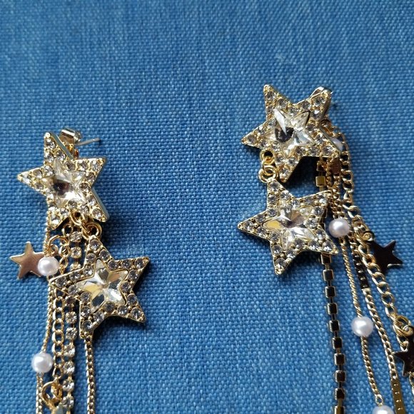 🎆Fireworks Bling Stars & Pearls Dangle Earrings - NWOT🎆 - Picture 4 of 5